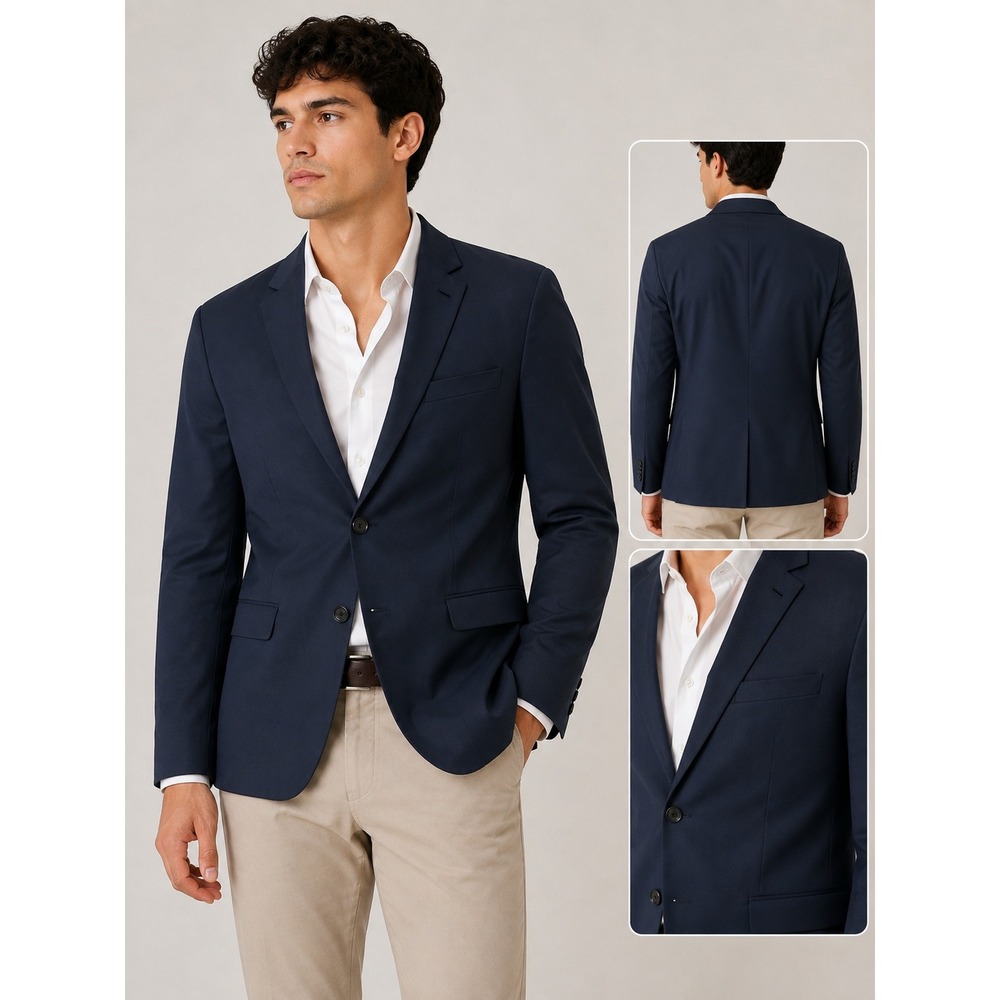 1670 Le Chateau Men's Navy Blue Blazer Sport Coat 46R Two Button